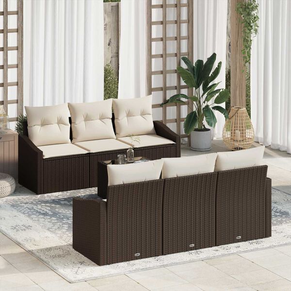 vidaXL Sofa Set mit Kissen 7 pcs Braun und Creme Poly-Rattan