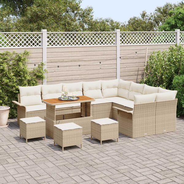 vidaXL Gartensofa-set mit Kissen 13 pcs Beige Poly-Rattan