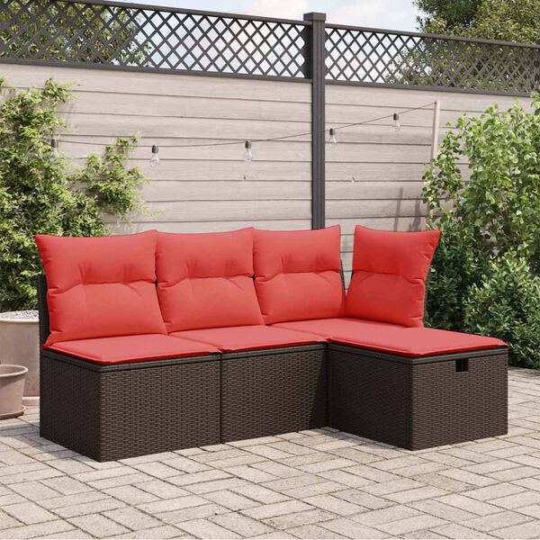 vidaXL Gartenhocker mit Kissen Braun 55x55x37 cm Poly Rattan