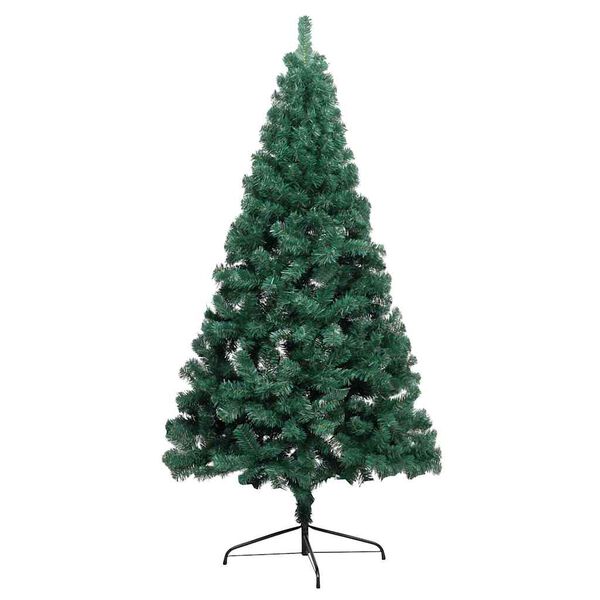 vidaXL K&uuml;nstlicher Halb-Weihnachtsbaum Beleuchtung Kugeln Gr&uuml;n 240 cm