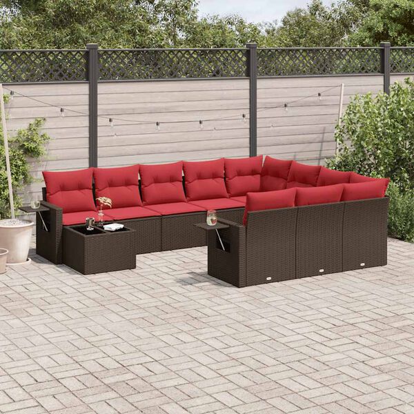 vidaXL 11-teiliges Gartensofa-Set mit Kissen, braun, Polyrattan