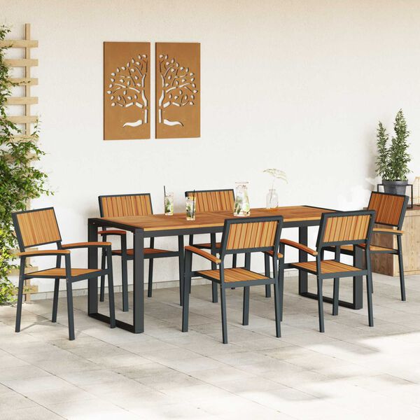 vidaXL Garten Essgruppe 7 pcs Schwarz Massivholz Akazie