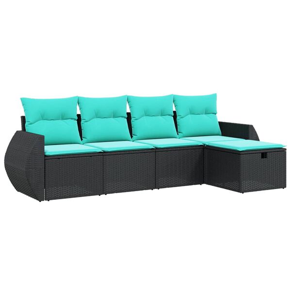 vidaXL 5-tlg. Garten-Sofagarnitur mit Kissen Schwarz Poly Rattan