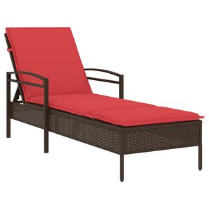 vidaXL Sonnenliege mit Kissen Braun 63x200x81 cm Poly Rattan