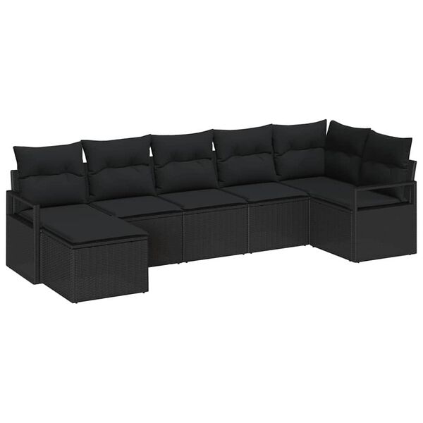vidaXL Sofa Set mit Kissen 7 pcs Schwarz Poly Rattan