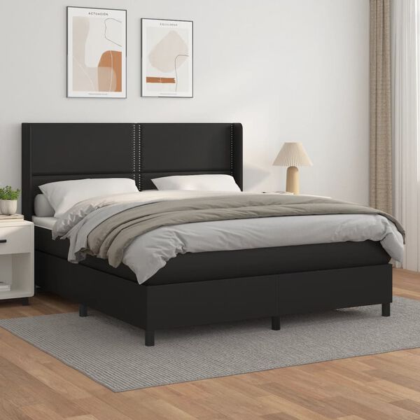 vidaXL Boxspringbett mit Matratze Schwarz 180x200 cm Kunstleder