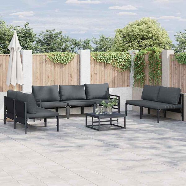 vidaXL Gartensofa-set mit Kissen 7 pcs Schwarz Stahl