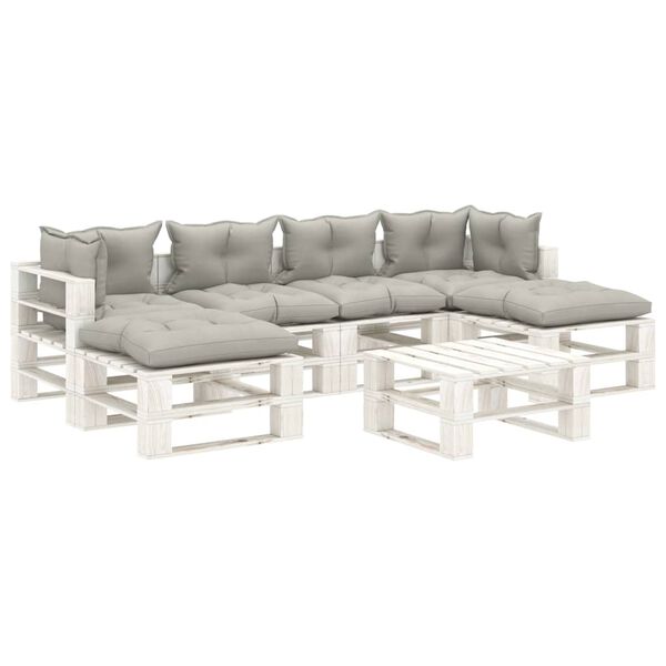 vidaXL 7-tlg. Garten-Lounge-Set Paletten mit Kissen in Taupe Holz