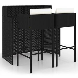 vidaXL 3-tlg. Gartenbar-Set mit Kissen Poly Rattan Schwarz