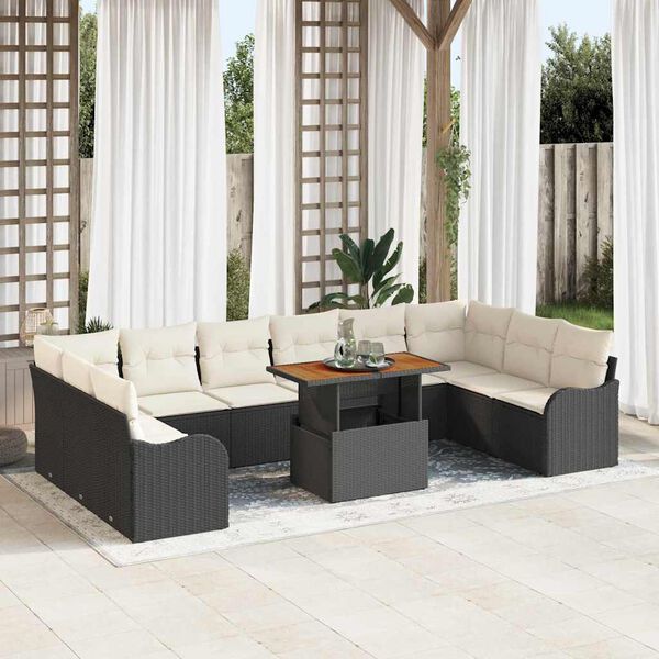 vidaXL Garten-Sofa-Set mit Kissen 11 pcs Schwarz und Creme