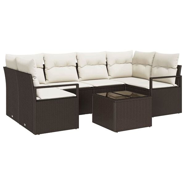 vidaXL Sofa Set mit Kissen 7 pcs Braun und Creme Poly Rattan