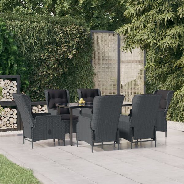vidaXL 7-tlg. Garten-Essgruppe Dunkelgrau Poly Rattan