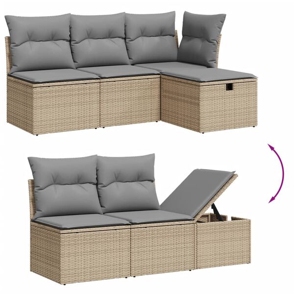 vidaXL 10-tlg. Garten-Sofagarnitur mit Kissen Beige Poly Rattan