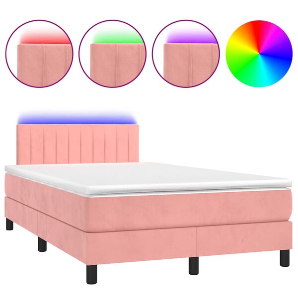 vidaXL Boxspringbett mit Matratze & LED Rosa 120x190 cm Samt