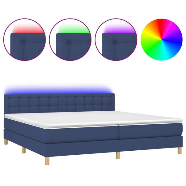 vidaXL Boxspringbett mit Matratze & LED Blau 200x200 cm Stoff