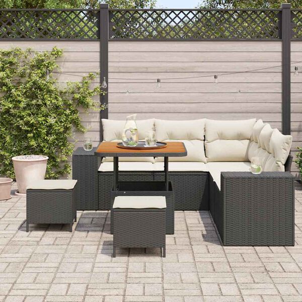vidaXL Garten-Sofa-Set mit Kissen mit Speicher 8 pcs Schwarz und Creme