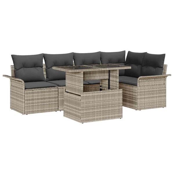 vidaXL Gartensofa-set mit Kissen 6 pcs Hellgrau Poly-Rattan