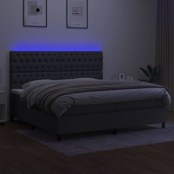 vidaXL Boxspringbett mit Matratze & LED Dunkelgrau 200x200 cm Stoff
