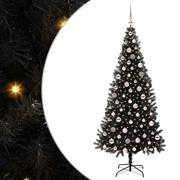vidaXL Weihnachtsbaum mit 300 LEDs mit St&auml;nder Schwarz 210 cm PVC
