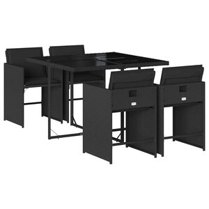 vidaXL 5-tlg. Garten-Essgruppe mit Kissen Schwarz Poly Rattan