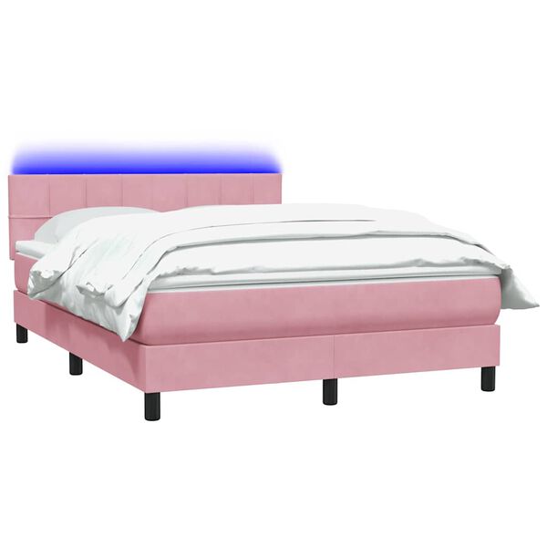 vidaXL Boxspringbett mit Matratze & LED Rosa 160x220 cm Samt