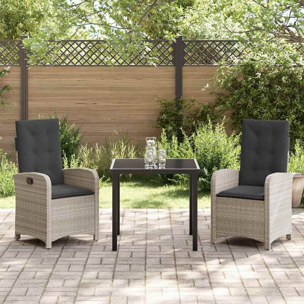 vidaXL Garten Essgruppe mit Kissen 3 pcs Hellgrau Poly-Rattan