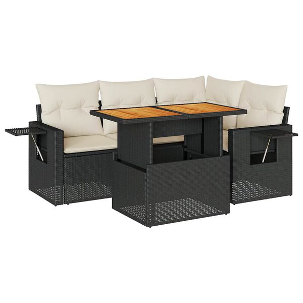 vidaXL 5-tlg. Garten-Sofagarnitur mit Kissen Schwarz Poly Rattan