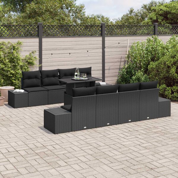 vidaXL Garten-Sofa-Set mit Kissen 7 pcs Schwarz
