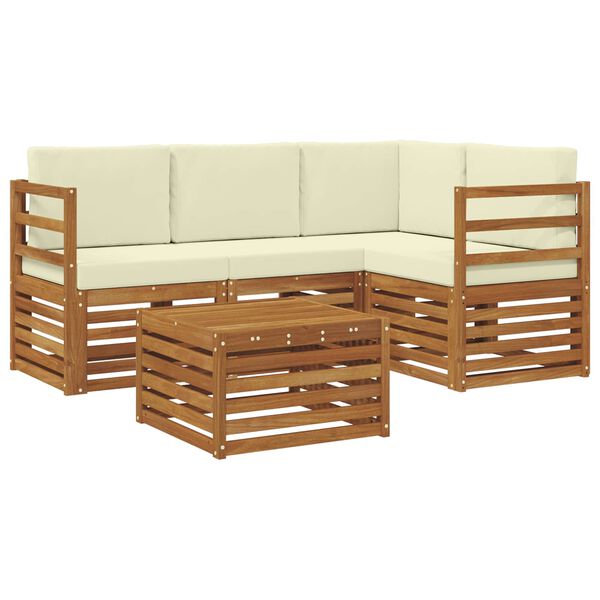 vidaXL Outdoor-Sofagarnitur 5 pcs Natur und Creme Massivholz Akazie