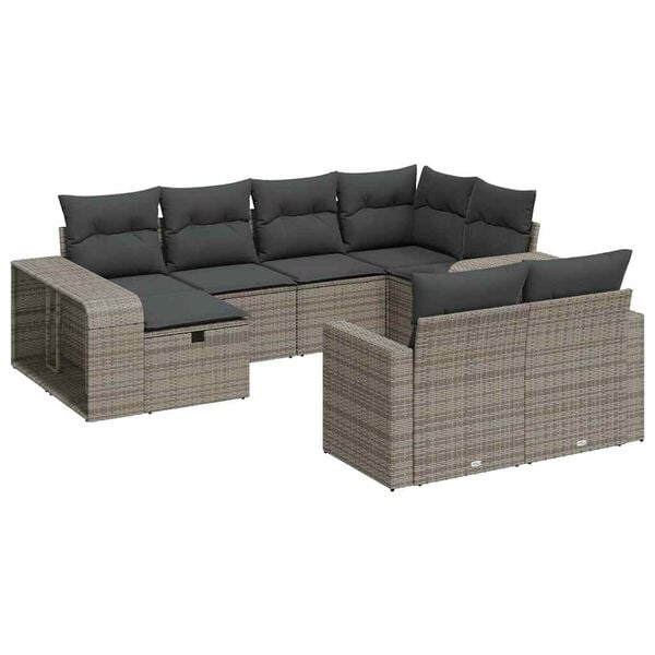 vidaXL 10-tlg. Garten-Sofagarnitur mit Kissen Grau Poly Rattan