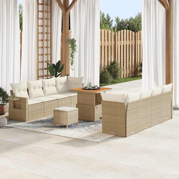 vidaXL Garten-Sofa-Set mit Speicher 11 pcs Beige Poly Rattan