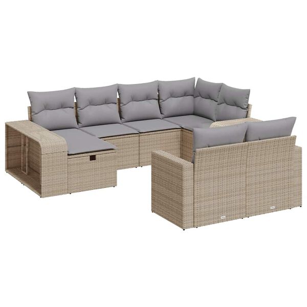 vidaXL 10-tlg. Garten-Sofagarnitur mit Kissen Beige Poly Rattan