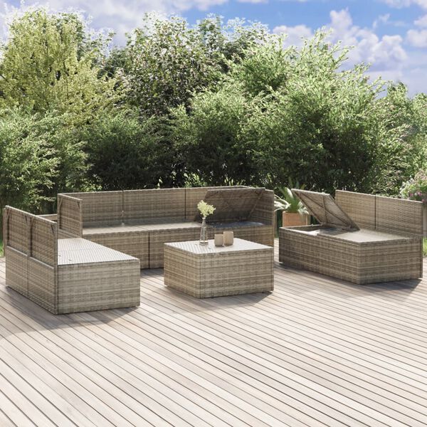 vidaXL 8-tlg. Garten-Lounge-Set mit Kissen Grau Poly Rattan