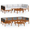 vidaXL 7-tlg. Garten-Lounge-Set mit Kissen Cremefarbenes Holz Akazie & Seil