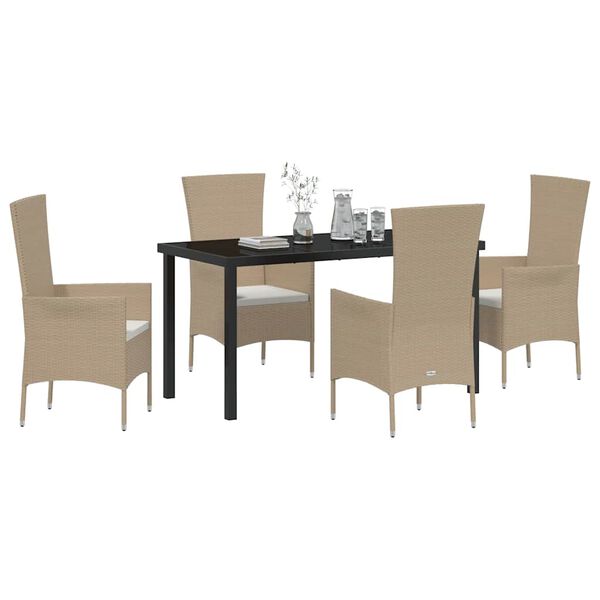 vidaXL Garten Essgruppe mit Kissen 5 pcs Beige Poly-Rattan