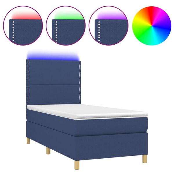 vidaXL Boxspringbett mit Matratze & LED Blau 90x200 cm Stoff