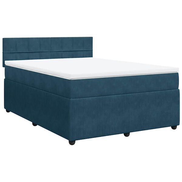 vidaXL Boxspringbett mit Matratze Blau 160x200 cm Samt
