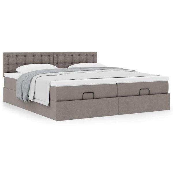 vidaXL Ottoman-Bett mit Matratzen Taupe 180x200 cm Stoff