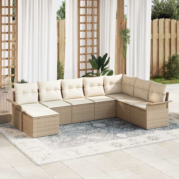 vidaXL Gartensofa-set mit Kissen mit Speicher 8 pcs Beige Poly Rattan