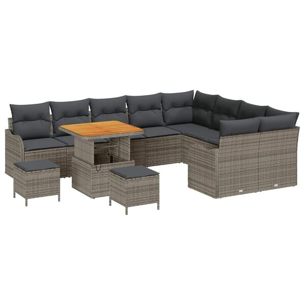 vidaXL Garten-Sofa-Set mit Kissen mit Speicher mit Kissen 12 pcs Grau