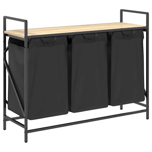 vidaXL W&auml;schekorb 3 F&auml;cher mit Ablage Sonoma-Eiche