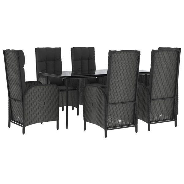 vidaXL 7-tlg. Garten-Essgruppe mit Kissen Schwarz Poly Rattan