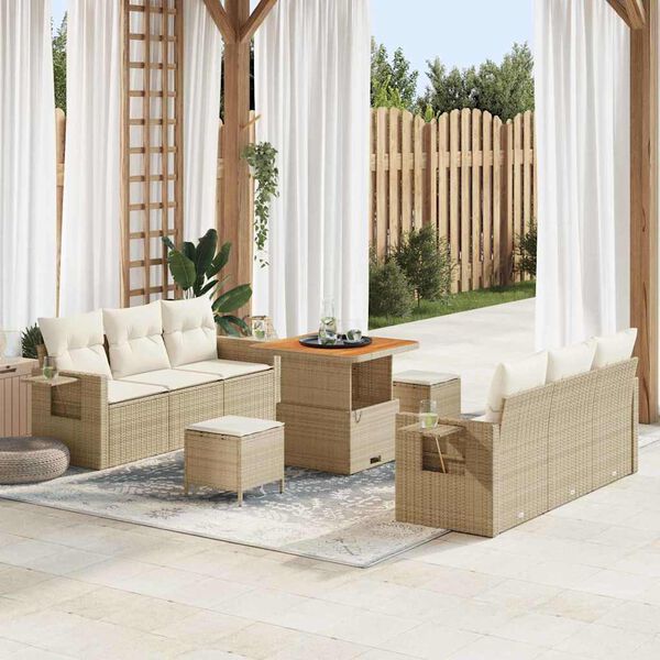vidaXL Gartensofa-set mit Kissen 9 pcs Beige Poly-Rattan