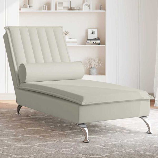 vidaXL Massage-Chaiselongue mit Nackenrolle Creme Samt
