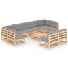 vidaXL 10-tlg. Garten-Lounge-Set mit Kissen Massivholz Kiefer