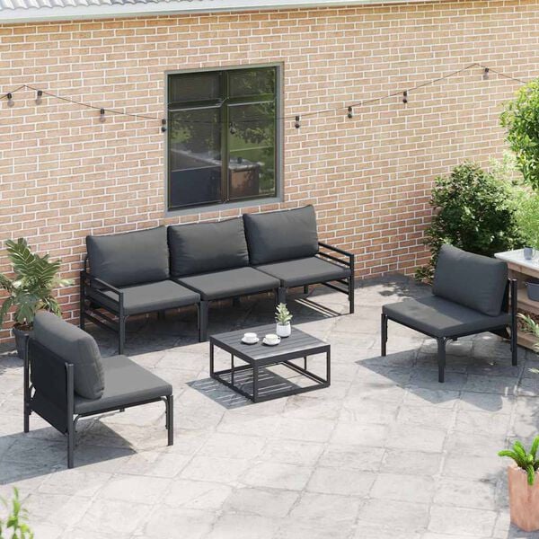 vidaXL Gartensofa-set mit Kissen 5 pcs Schwarz Stahl