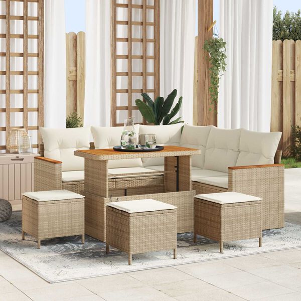 vidaXL Garten-Sofa-Set mit Kissen mit Speicher Beige Poly Rattan