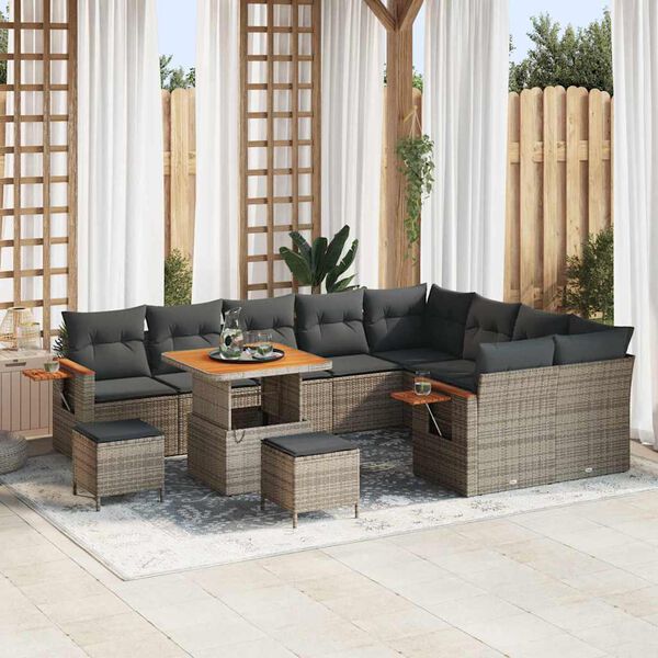 vidaXL Gartensofa-set mit Kissen 13 pcs Grau Poly-Rattan
