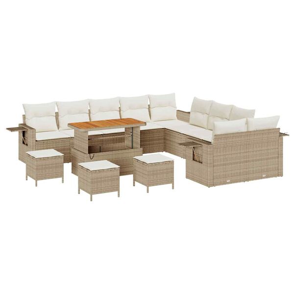 vidaXL Gartensofa-set mit Kissen mit Speicher 14 pcs Beige Poly-Rattan