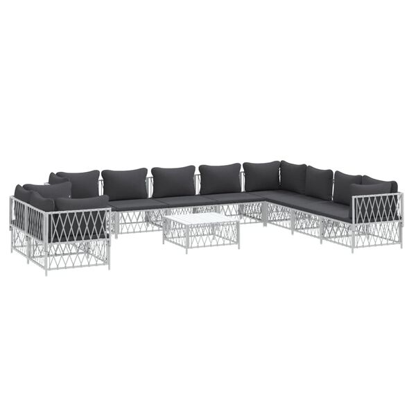 vidaXL 11-tlg. Garten-Lounge-Set mit Kissen Wei&szlig; Stahl